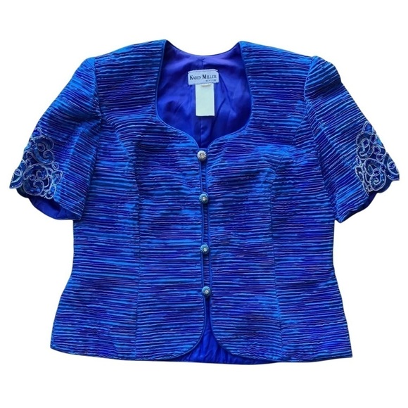 Vtg Karen Miller Beaded Sequined Textured MOB Evening Jacket Blue Size 14 - Picture 7 of 7